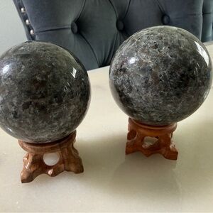 Yooperlite Spheres on Wooden Stands $20 each (UV Reactive)